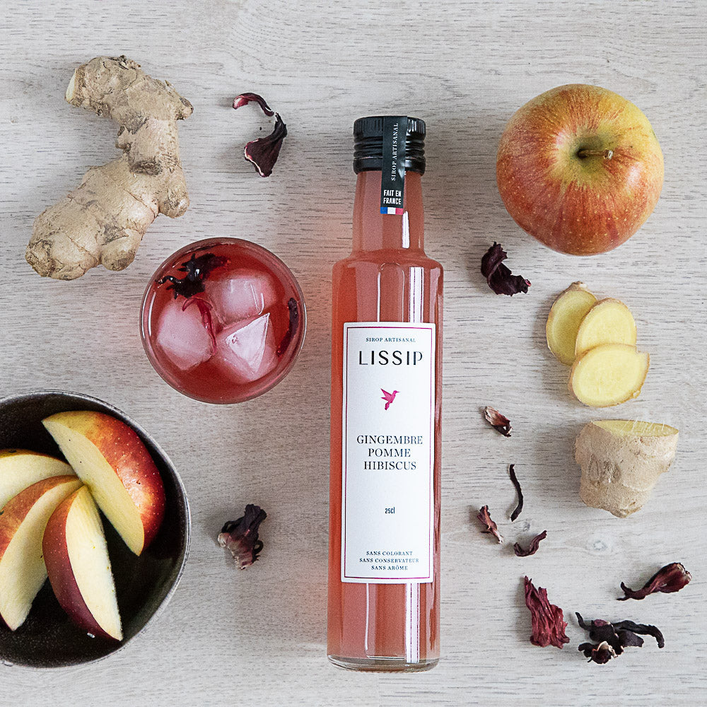 Sirop artisanal Gingembre - Pomme - Hibiscus 25 cl –
