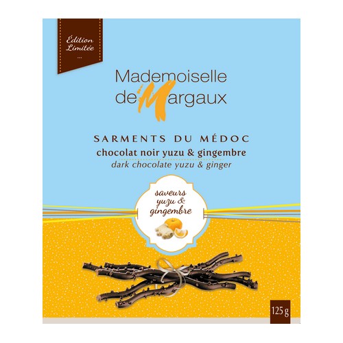 Mademoiselle de Margaux Sarments du Médoc Chocolat Noir Yuzu & Gingembre, 125 gr